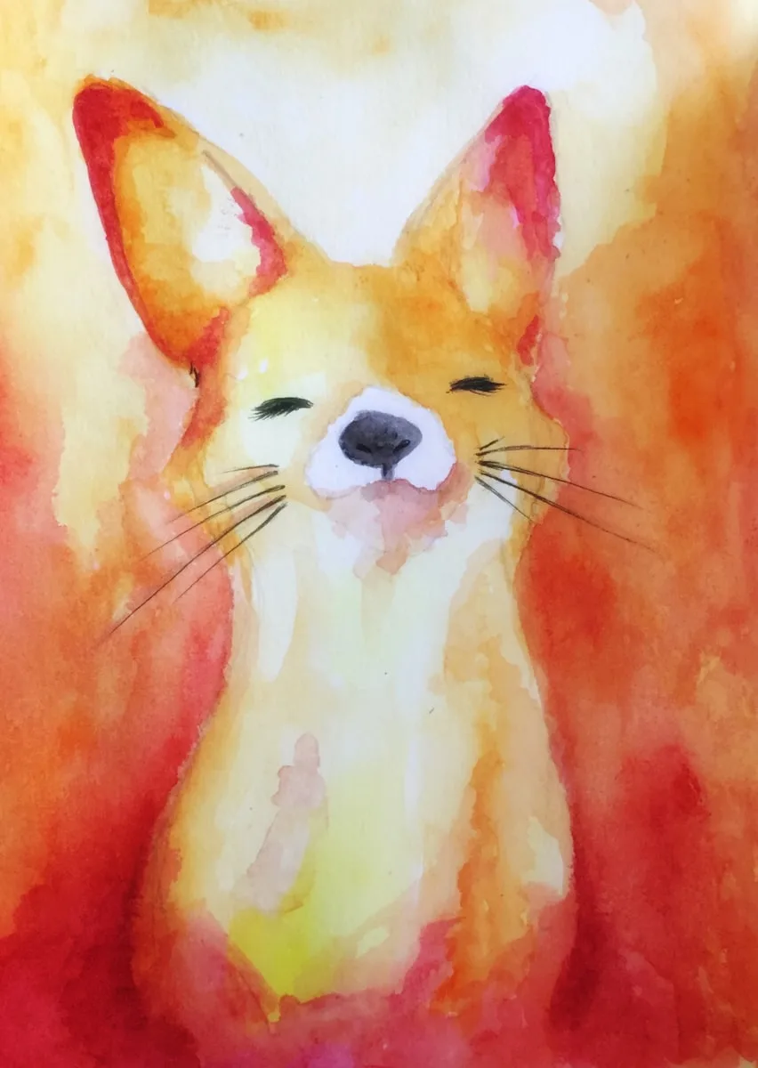 Aquarelle d'un renard roux aux yeux mi-clos