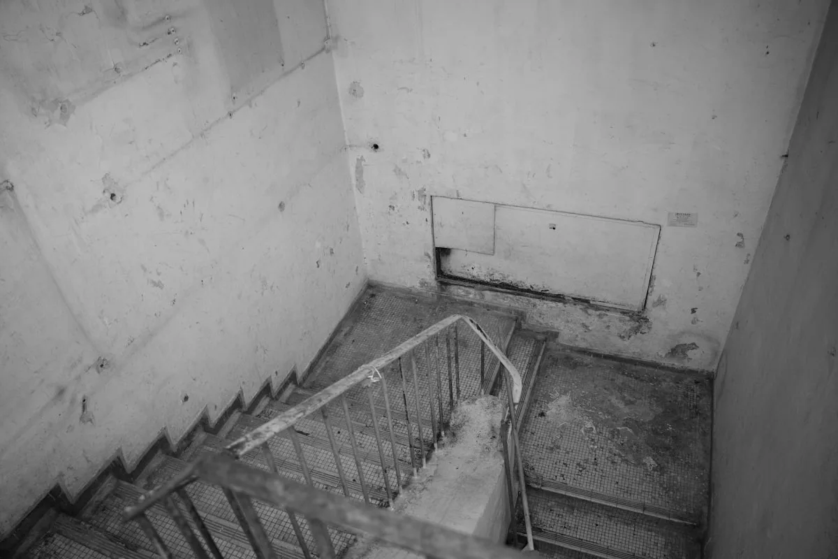 L'ancien escalier béton dans sa cage